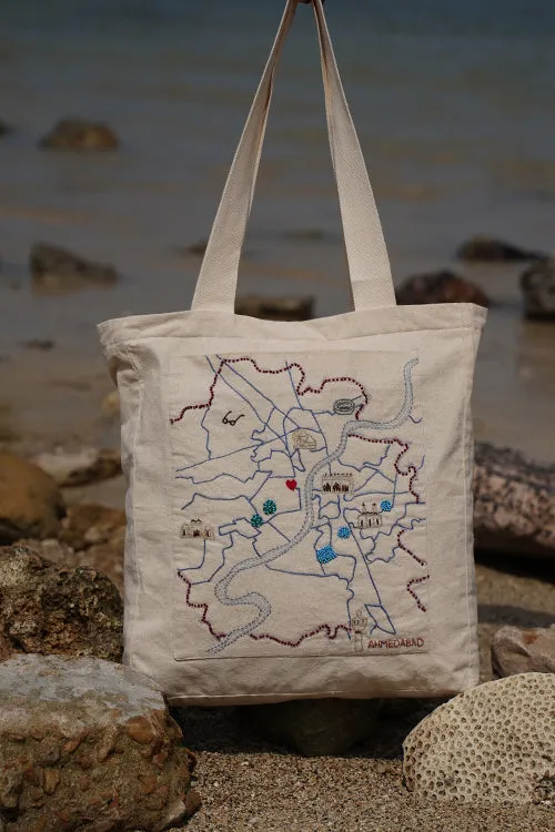 Okhai "Ahmedabad" Hand-Embroidered Pure Cotton Tote Bag
