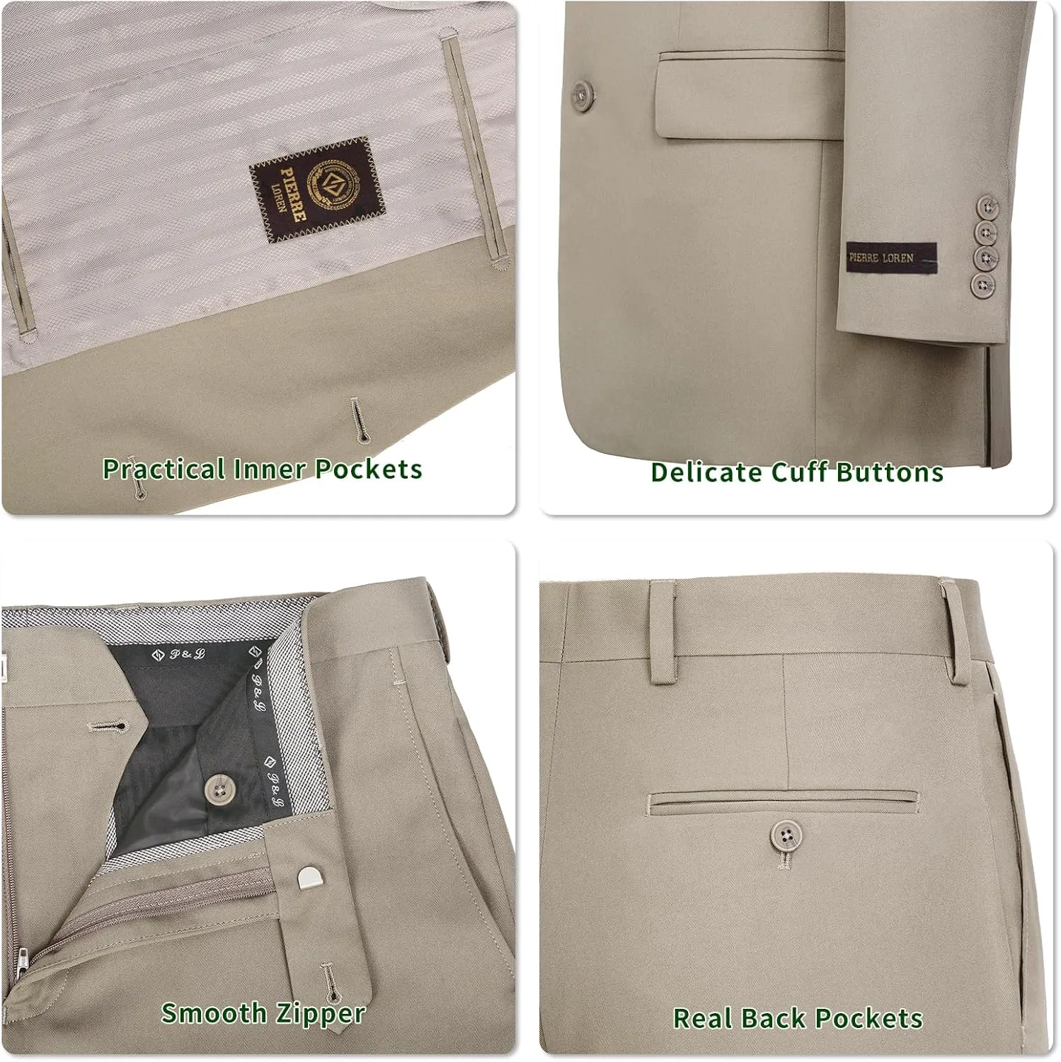 P&L Men's 2-Piece Classic Fit Single Breasted 2 Buttons Blazer & Trousers Suit