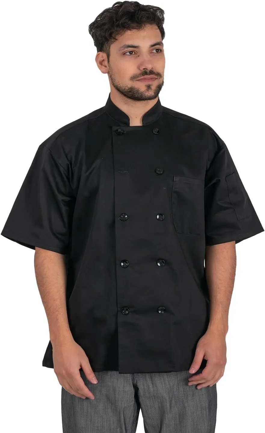 Personalized Black Embroidered Short Sleeve Chef Coat/Jacket - Men's - X-Large