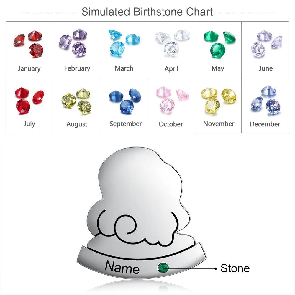 Personalized Sterling Silver Little Girl Pin- Custom Birthstone and Name Engraving Broach for Girls