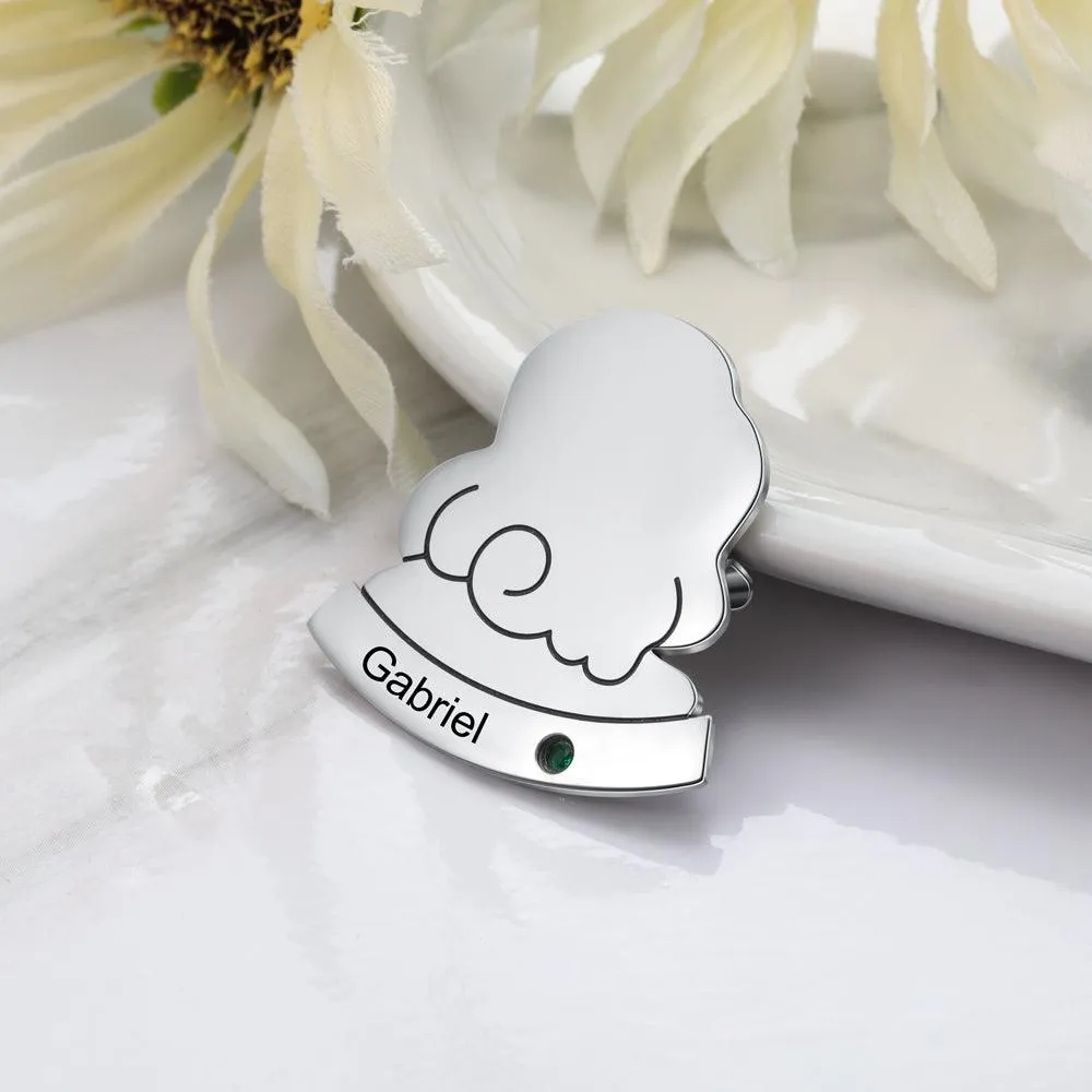 Personalized Sterling Silver Little Girl Pin- Custom Birthstone and Name Engraving Broach for Girls