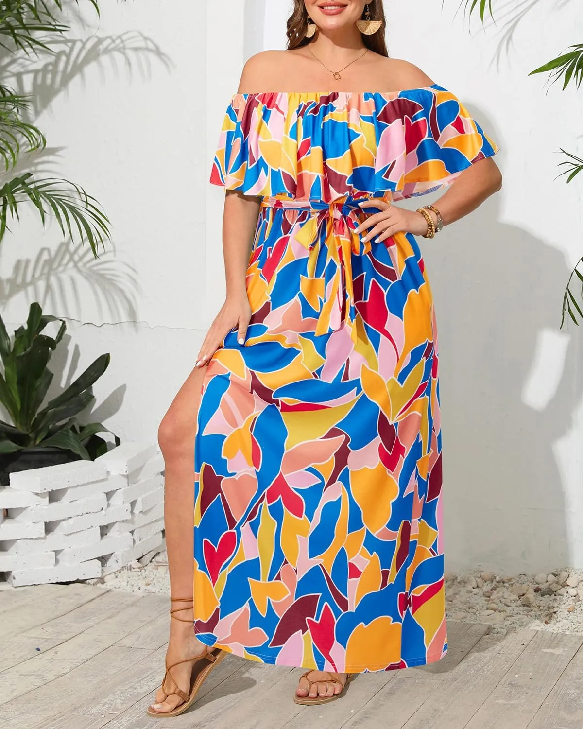 Plus Size Off The Shoulder Maxi Long Casual Beach Dress Pockets Women
