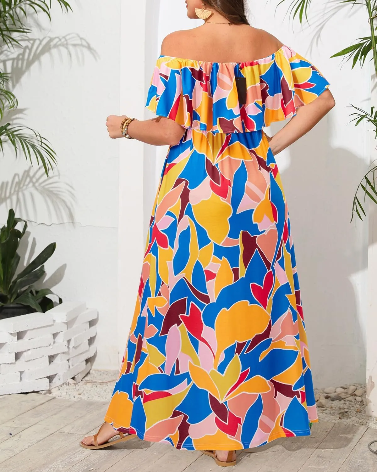 Plus Size Off The Shoulder Maxi Long Casual Beach Dress Pockets Women