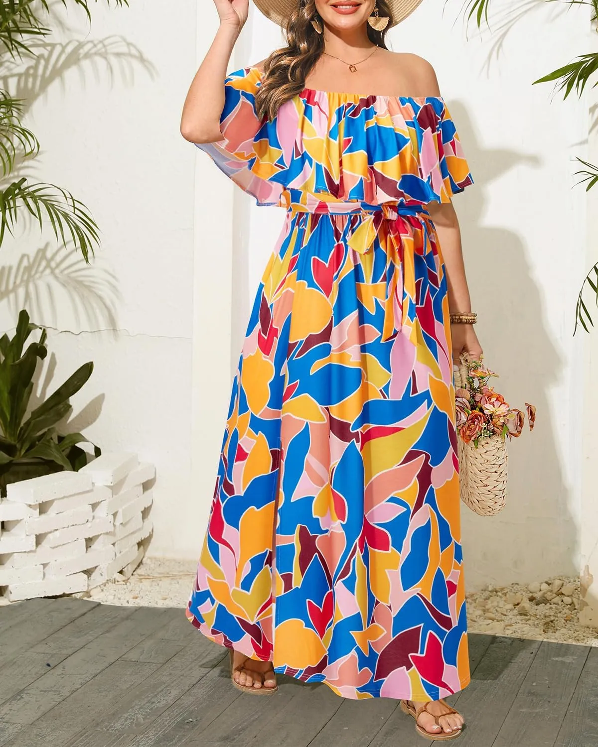 Plus Size Off The Shoulder Maxi Long Casual Beach Dress Pockets Women