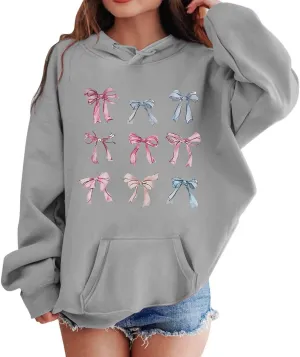 Purple Oversized Fit Women's & Girls' Cartoon Bow Letter Graphic Hoodie Sweatshirt