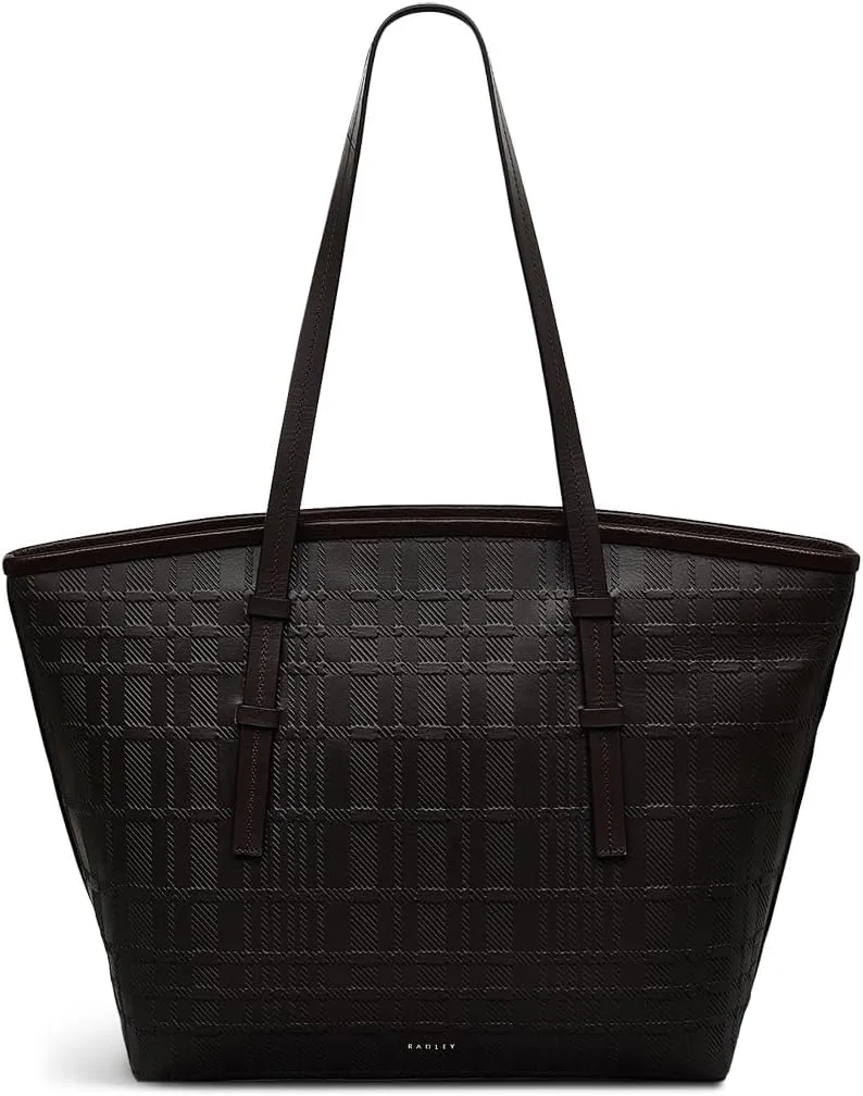 RADLEY London Bridgewater 2.0 Check Womens Medium Leather Ziptop Tote Bag, Dark Oak