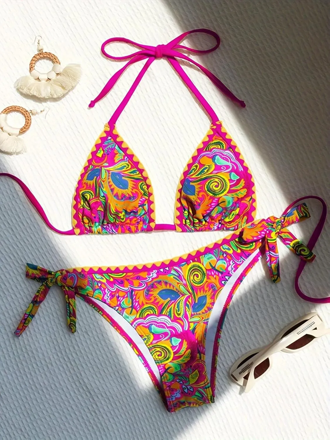 Sexy Bikini Sets for Women Two Piece Swimsuit - String Triangle Bikini Cheeky Boho Gold Brazilian Style Low Rise