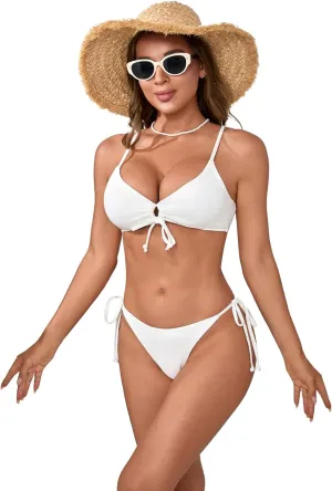 Sexy Bikini Sets for Women Two Piece Swimsuit - String Triangle Bikini Cheeky Boho Gold Brazilian Style Low Rise