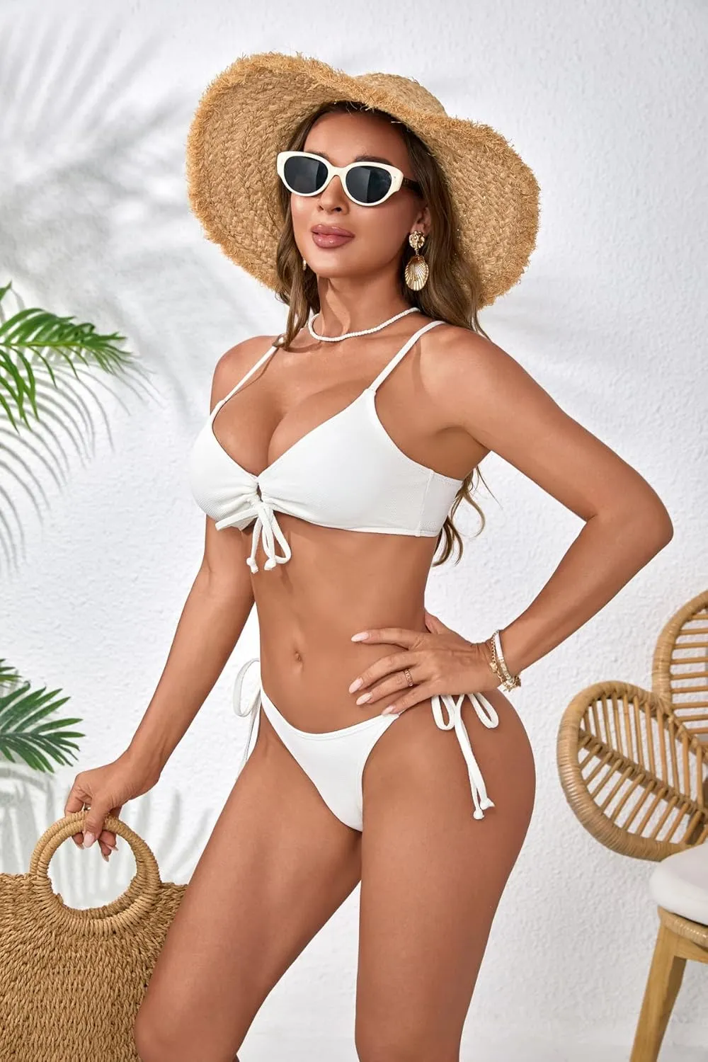 Sexy Bikini Sets for Women Two Piece Swimsuit - String Triangle Bikini Cheeky Boho Gold Brazilian Style Low Rise