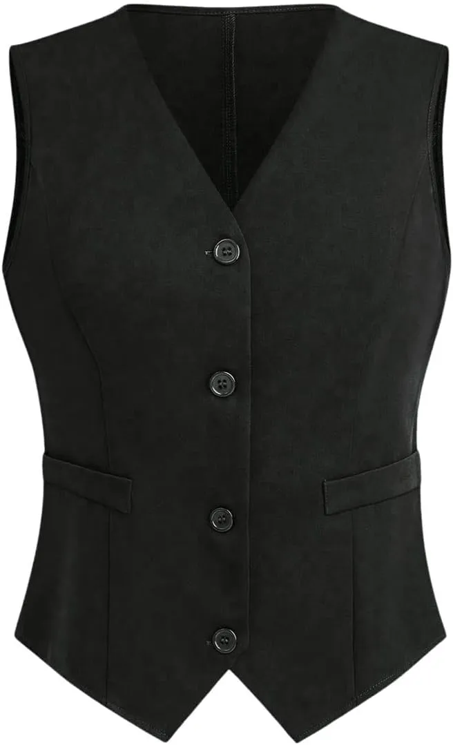 SHENHE Women's Suit Vest Button Down Sleeveless Blazer Waistcoat Dressy Jacket