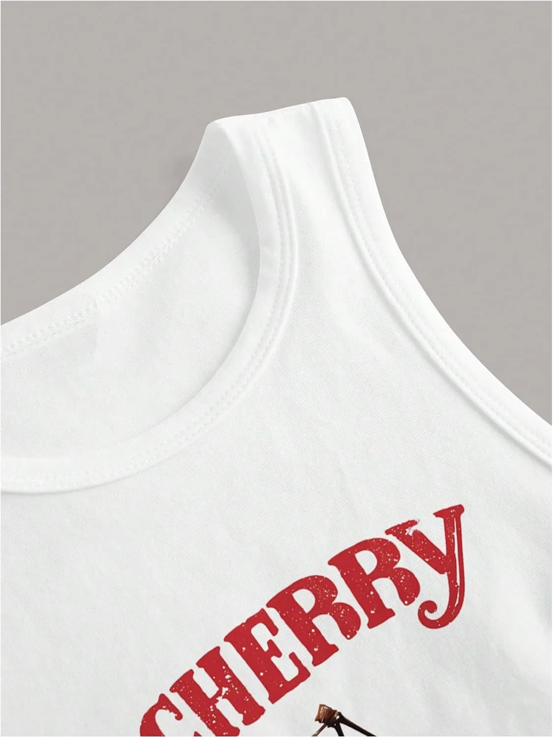 SHENHE Women's Y2k Cherry Tank Top Crew Neck Graphic Fitted Sleeveless Crop Tank Shirt