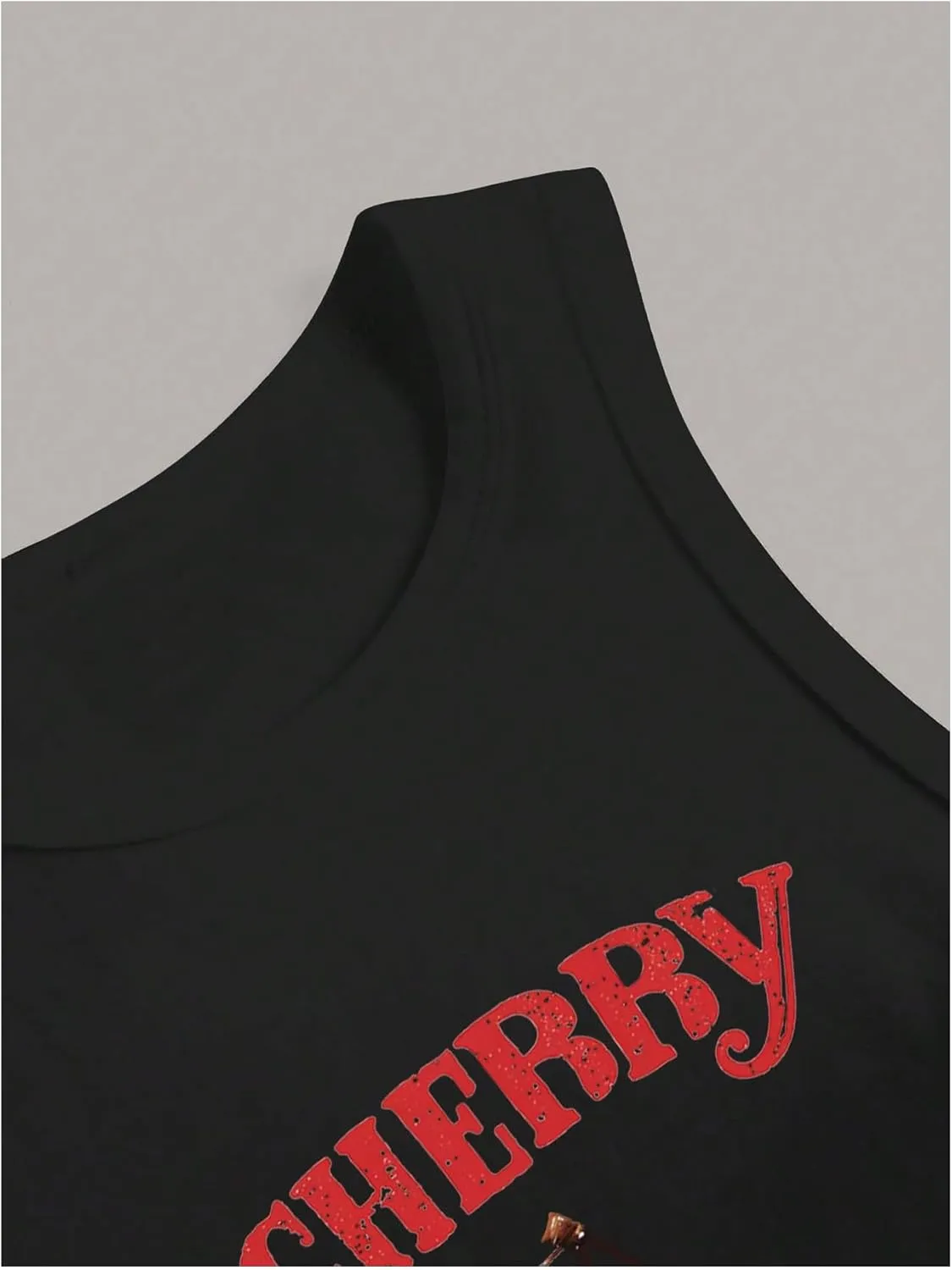 SHENHE Women's Y2k Cherry Tank Top Crew Neck Graphic Fitted Sleeveless Crop Tank Shirt
