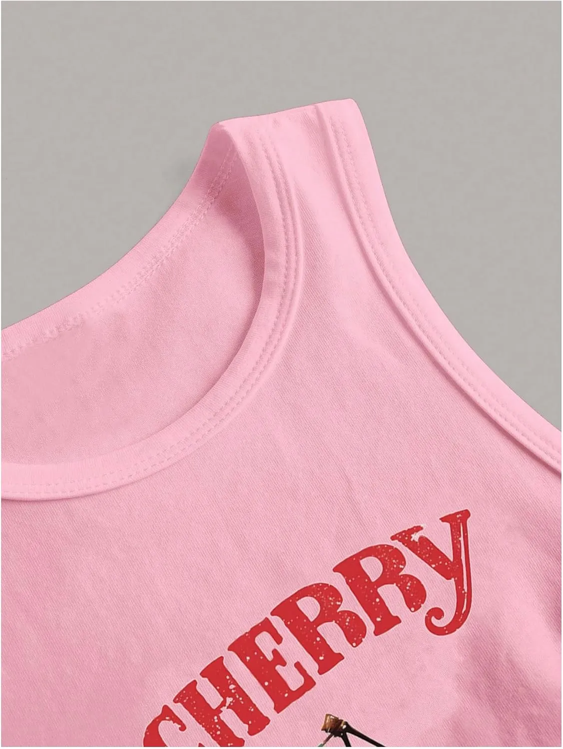 SHENHE Women's Y2k Cherry Tank Top Crew Neck Graphic Fitted Sleeveless Crop Tank Shirt