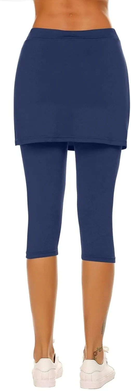 Skirted Leggings for Women 2025 Summer Tennis Golf Skorts Capris Gym Yoga Legging with Skirts