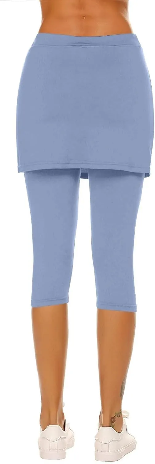 Skirted Leggings for Women 2025 Summer Tennis Golf Skorts Capris Gym Yoga Legging with Skirts