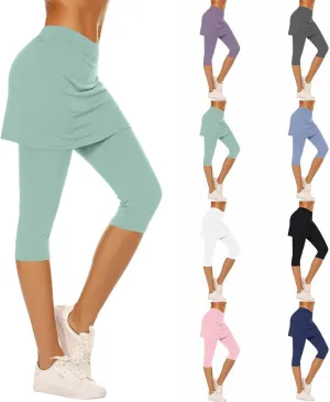 Skirted Leggings for Women 2025 Summer Tennis Golf Skorts Capris Gym Yoga Legging with Skirts
