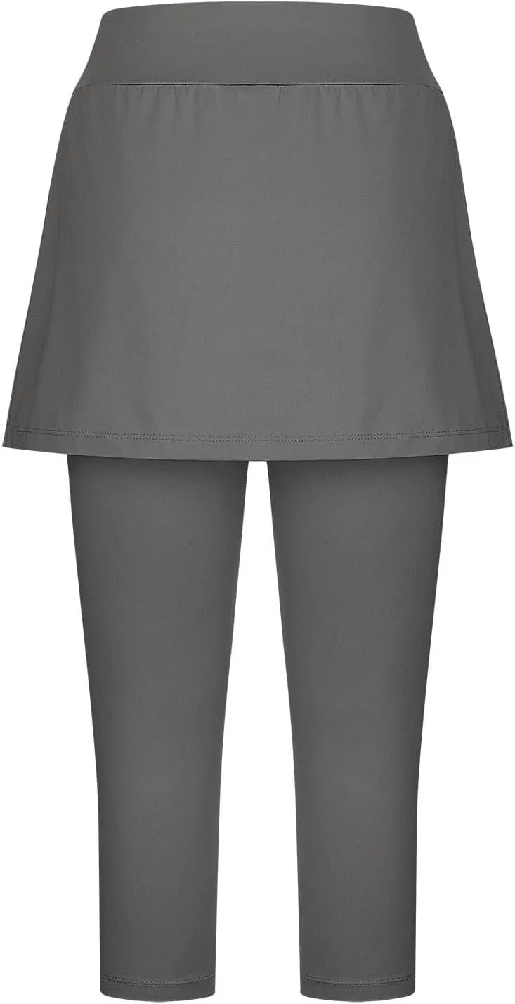 Skirted Leggings for Women 2025 Summer Tennis Golf Skorts Capris Gym Yoga Legging with Skirts