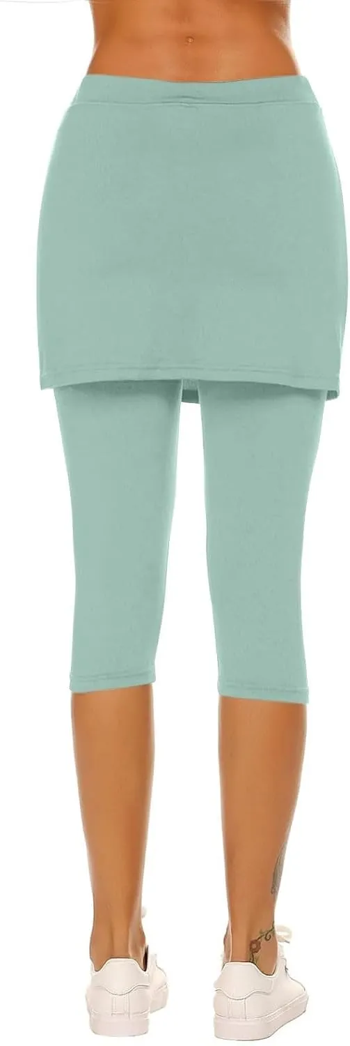 Skirted Leggings for Women 2025 Summer Tennis Golf Skorts Capris Gym Yoga Legging with Skirts
