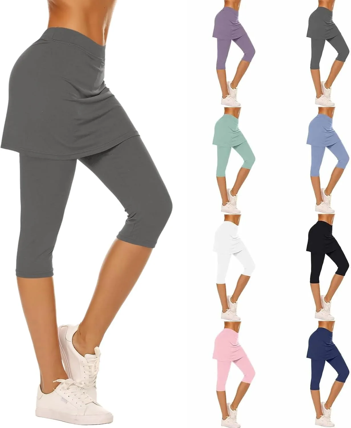 Skirted Leggings for Women 2025 Summer Tennis Golf Skorts Capris Gym Yoga Legging with Skirts