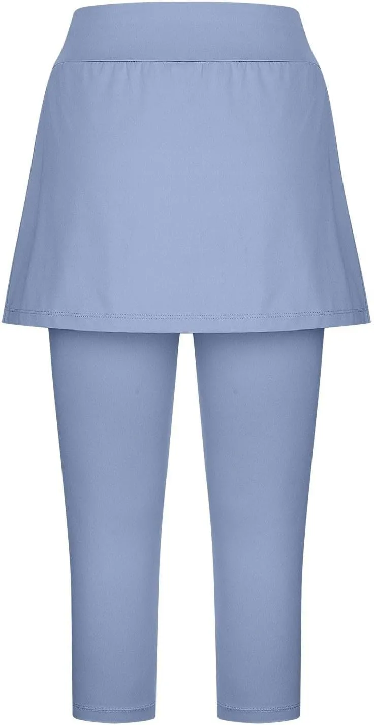 Skirted Leggings for Women 2025 Summer Tennis Golf Skorts Capris Gym Yoga Legging with Skirts