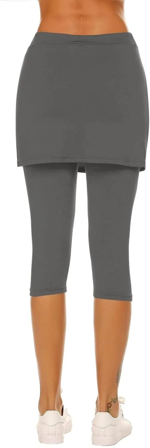 Skirted Leggings for Women 2025 Summer Tennis Golf Skorts Capris Gym Yoga Legging with Skirts