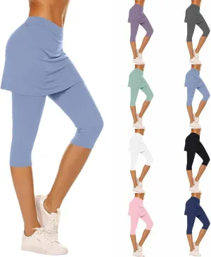 Skirted Leggings for Women 2025 Summer Tennis Golf Skorts Capris Gym Yoga Legging with Skirts