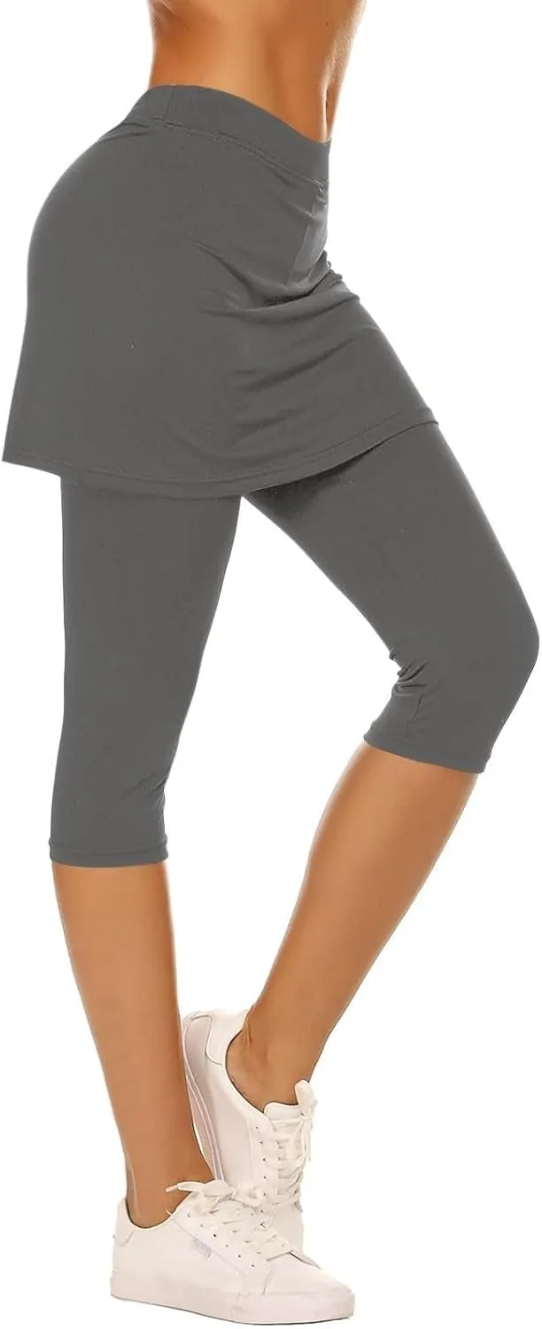 Skirted Leggings for Women 2025 Summer Tennis Golf Skorts Capris Gym Yoga Legging with Skirts