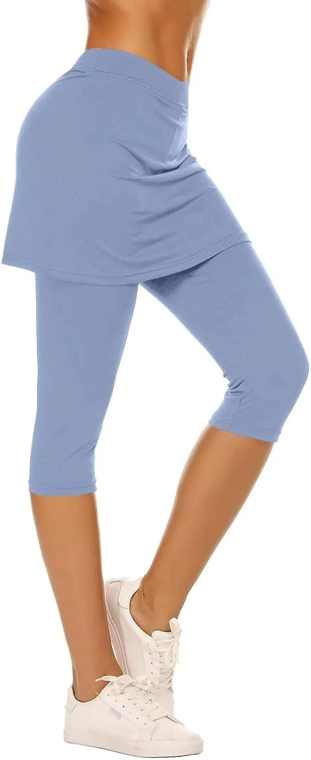 Skirted Leggings for Women 2025 Summer Tennis Golf Skorts Capris Gym Yoga Legging with Skirts