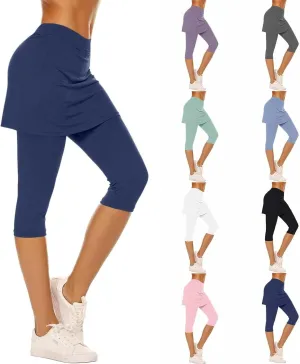 Skirted Leggings for Women 2025 Summer Tennis Golf Skorts Capris Gym Yoga Legging with Skirts