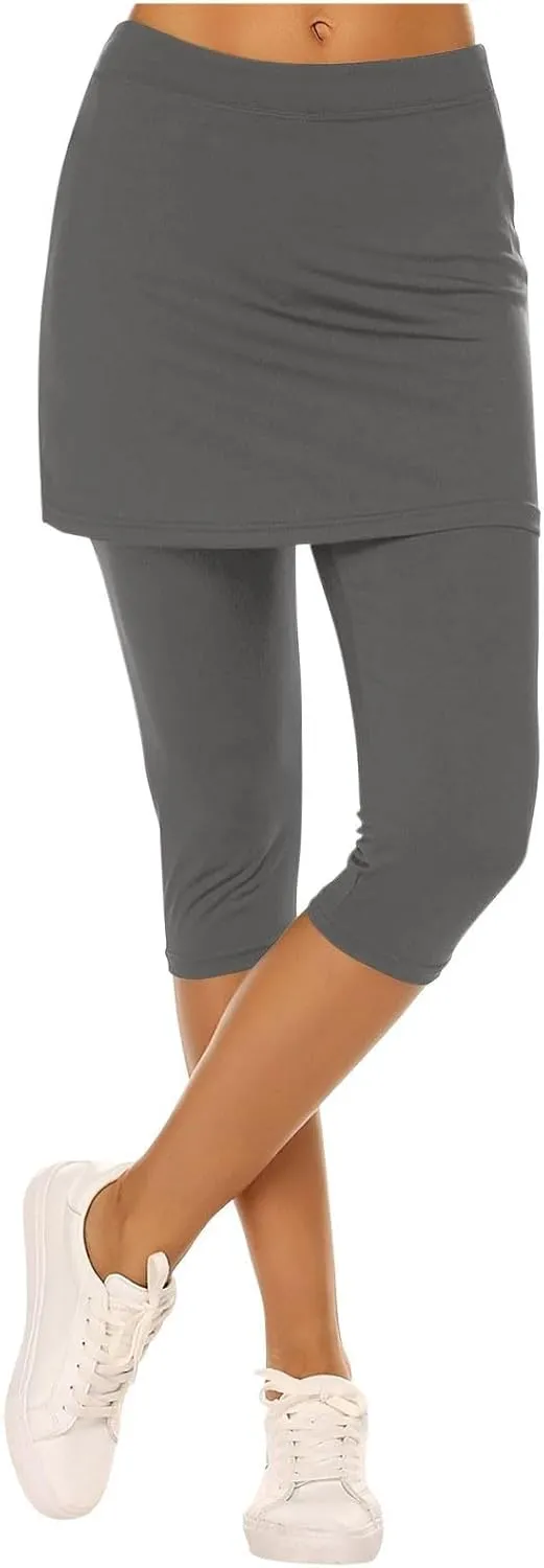 Skirted Leggings for Women 2025 Summer Tennis Golf Skorts Capris Gym Yoga Legging with Skirts