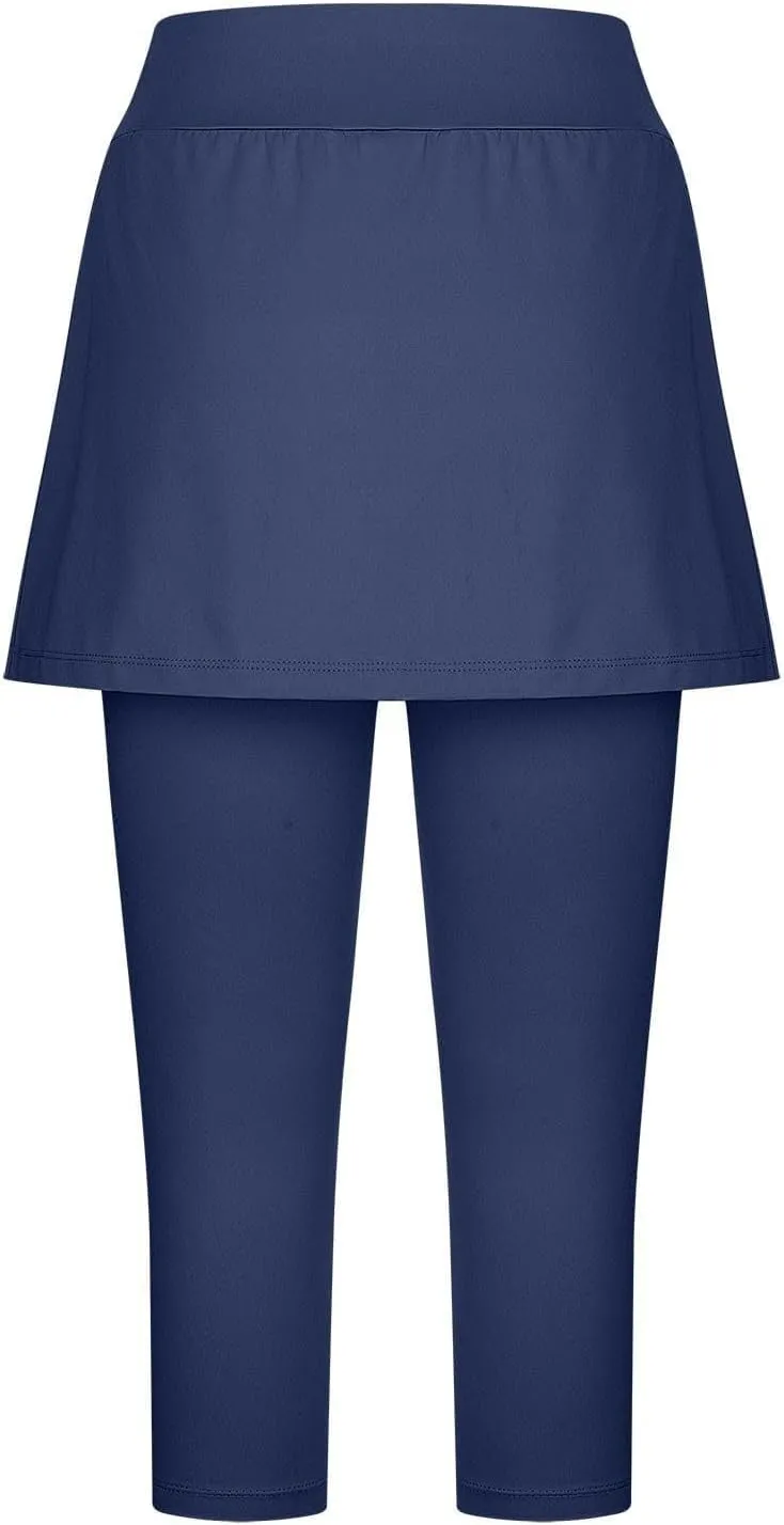 Skirted Leggings for Women 2025 Summer Tennis Golf Skorts Capris Gym Yoga Legging with Skirts