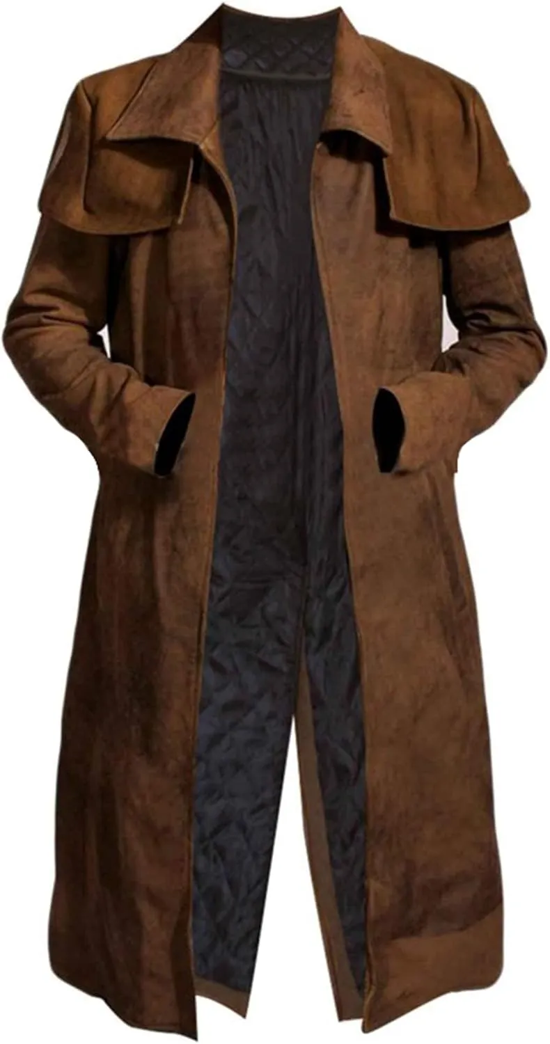 Suede Leather Duster Coat Mens - New Vegas Armor Classic Veteran Ranger Brown Trench Coat
