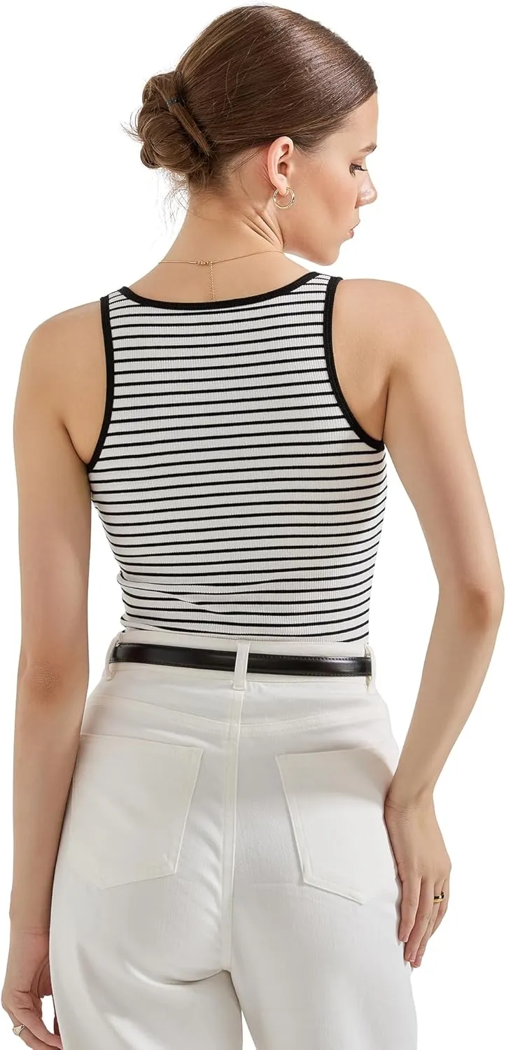 SUUKSESS Women Built in Bra Sexy Ribbed Square Neck Tank Tops Summer Cotton Sleeveless Crop Going Out Cami