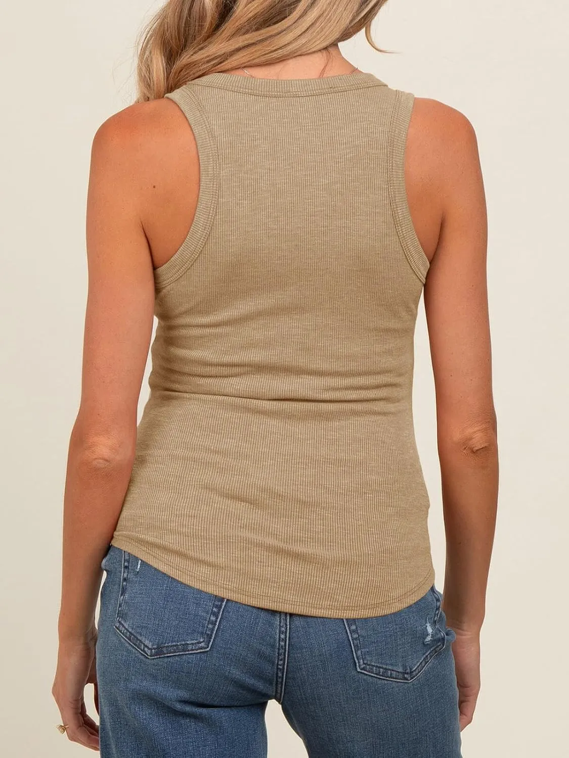 Tankaneo Womens Maternity Tank Tops Sleeveless V Neck Ribbed Knit Shirts Fitted Summer Casual Curved Hem Pregnancy Clothes