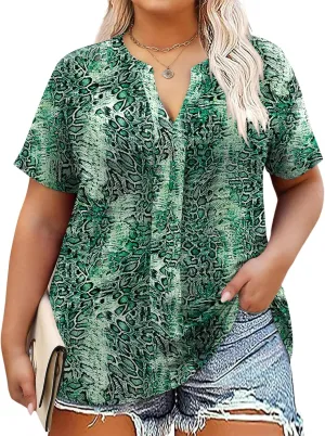 TFSDOD Plus Size Tops for Women V Neck Short Sleeve Casual Shirts Summer 2025