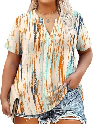 TFSDOD Plus Size Tops for Women V Neck Short Sleeve Casual Shirts Summer 2025