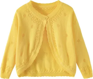 Toddler Girls Knit Cropped Bolero Shrug Little Kids Long Sleeve Open Front Cardigan Sweater, 6Months-7Years