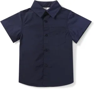 Toddler&Boys Shorts Sleeve Button Down Casual Shirts Quick Dry Solid Summer Outdoor Beach Tops