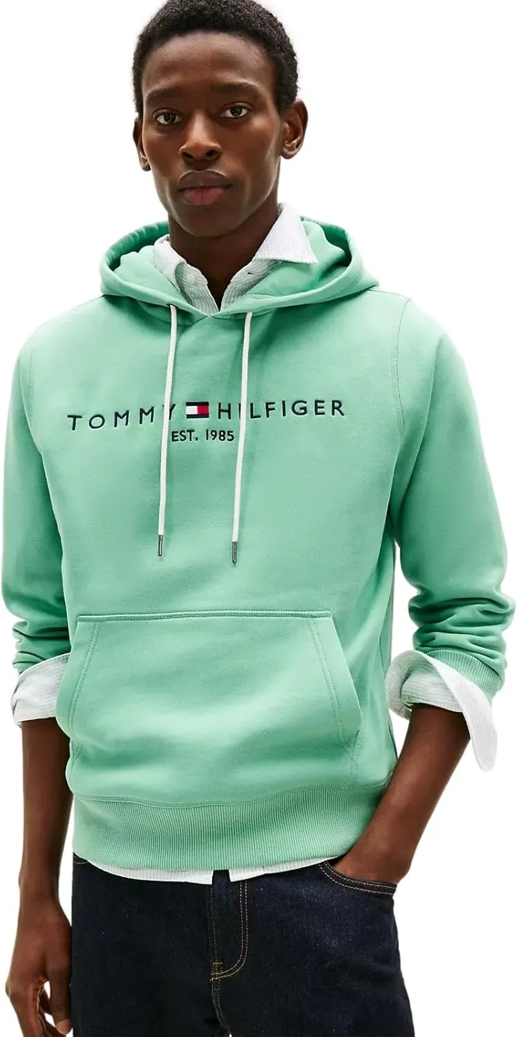 TOMMY HILFIGER Men's Iconic Fleece Embroidered Tommy Logo Pullover Hoodie Sweatshirt Collection 2024, Medium, Black