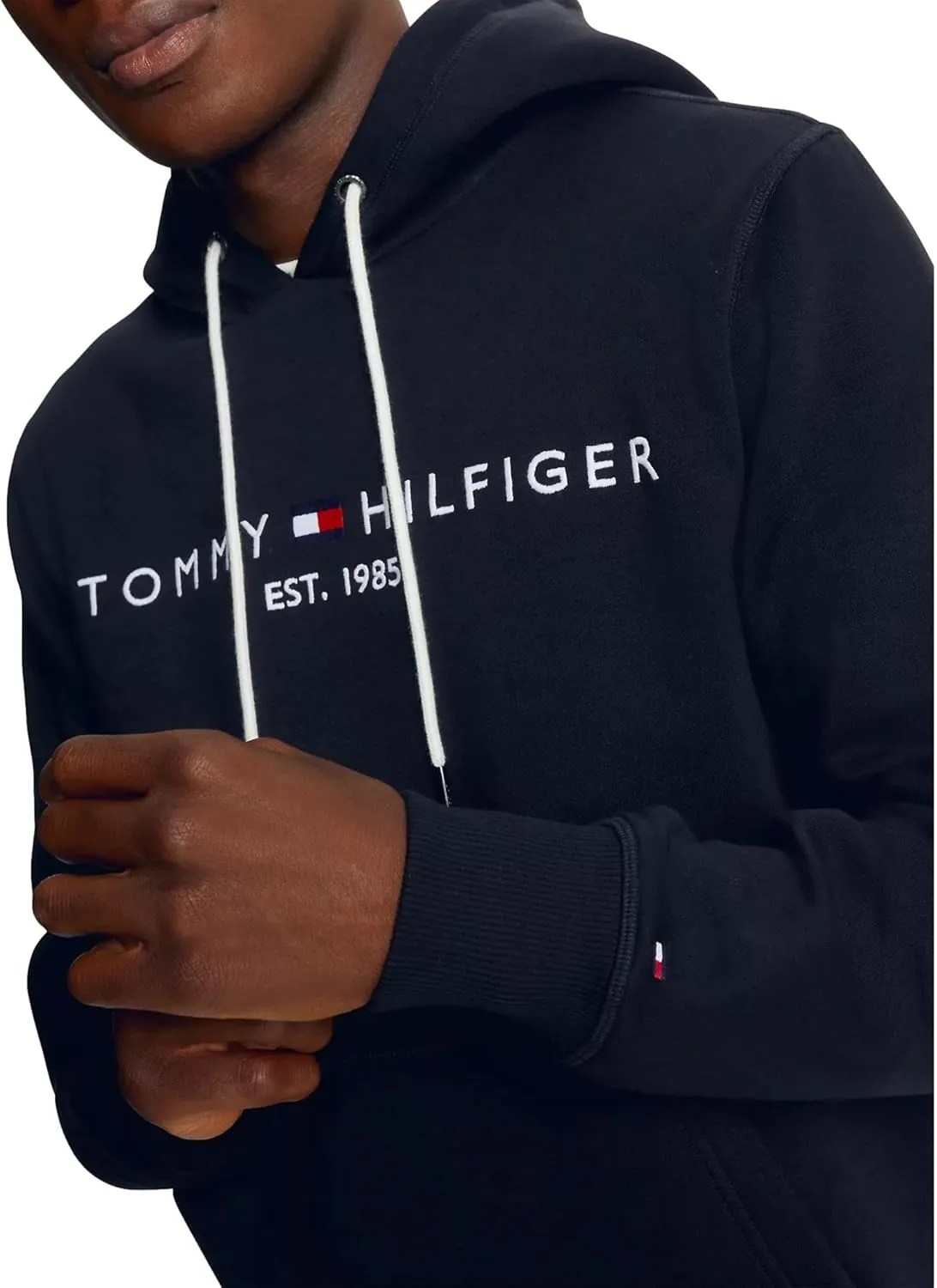 TOMMY HILFIGER Men's Iconic Fleece Embroidered Tommy Logo Pullover Hoodie Sweatshirt Collection 2024, Medium, Black