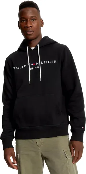 TOMMY HILFIGER Men's Iconic Fleece Embroidered Tommy Logo Pullover Hoodie Sweatshirt Collection 2024, Medium, Black