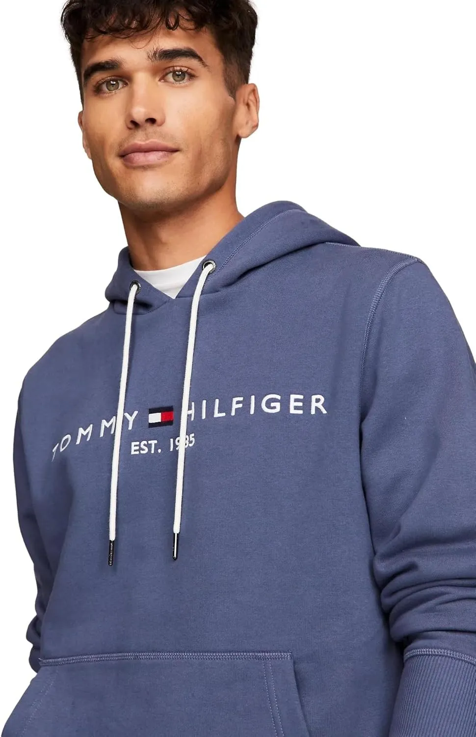 TOMMY HILFIGER Men's Iconic Fleece Embroidered Tommy Logo Pullover Hoodie Sweatshirt Collection 2024, Medium, Black