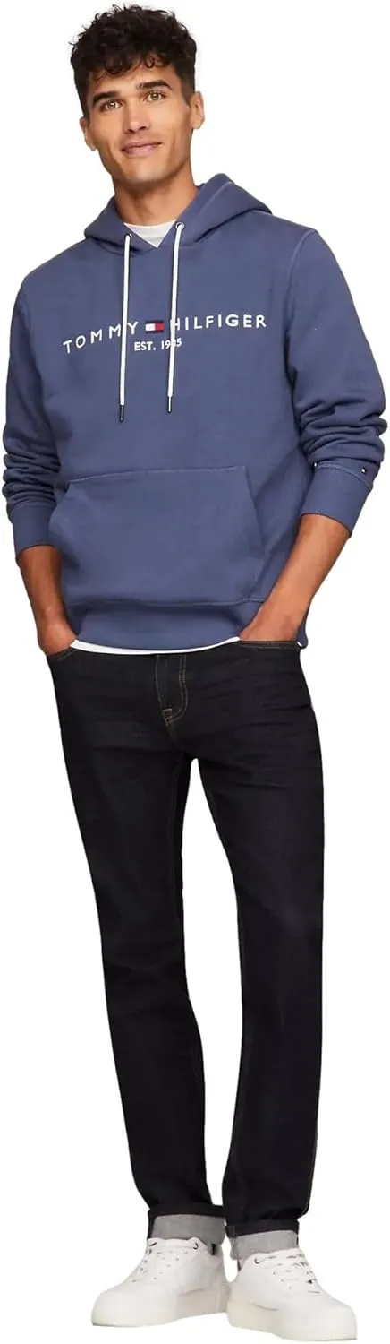TOMMY HILFIGER Men's Iconic Fleece Embroidered Tommy Logo Pullover Hoodie Sweatshirt Collection 2024, Medium, Black