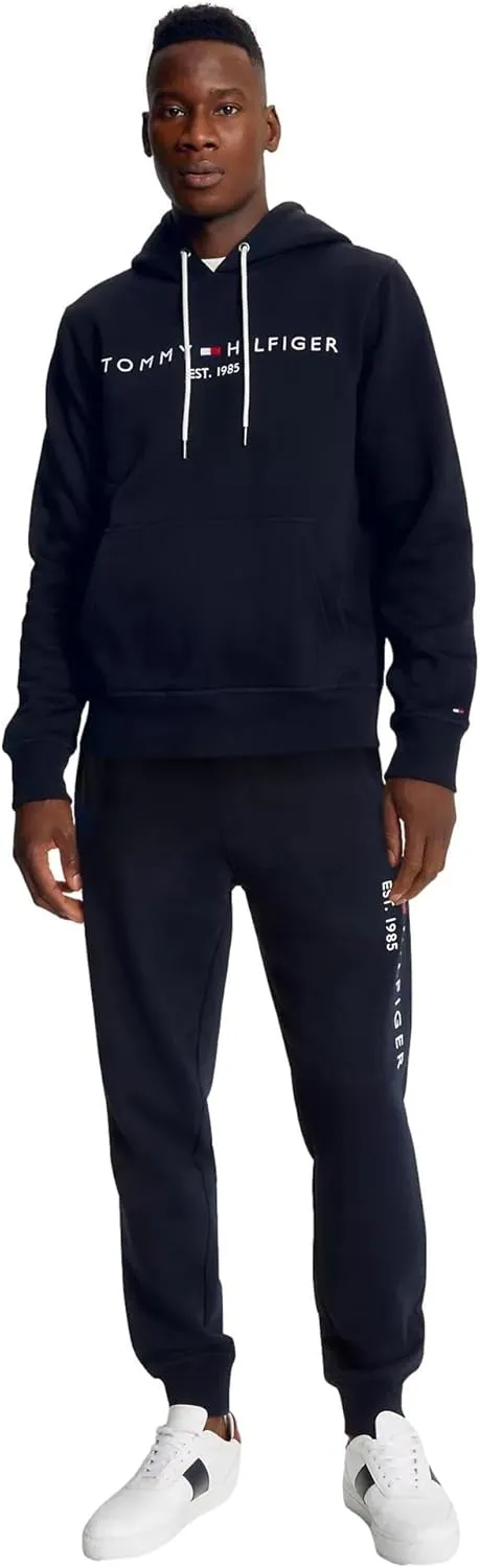 TOMMY HILFIGER Men's Iconic Fleece Embroidered Tommy Logo Pullover Hoodie Sweatshirt Collection 2024, Medium, Black