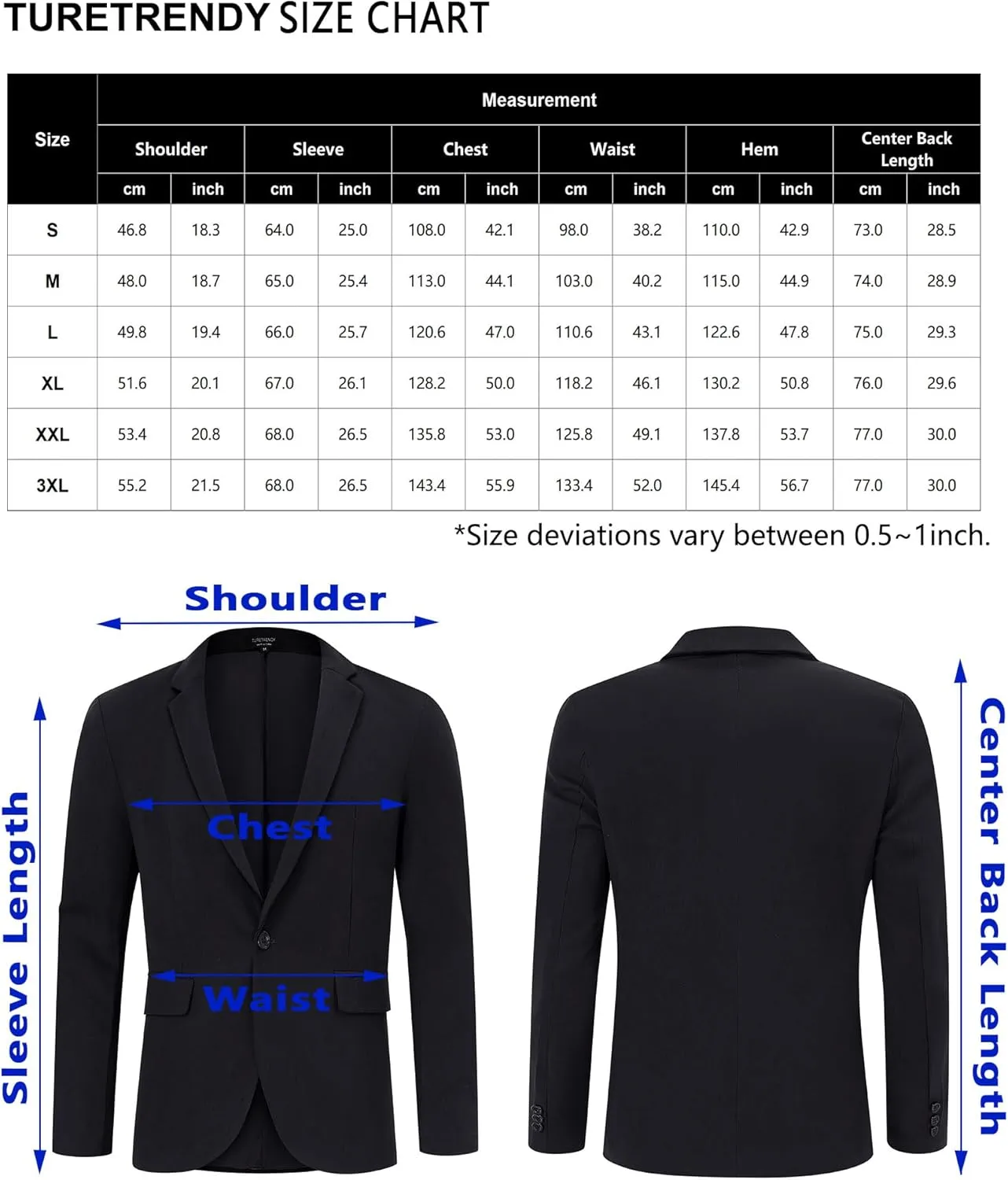 TURETRENDY Men's Casual Blazer Sport Coat Slim Fit One Button Suit Lightweight Sport Jacket