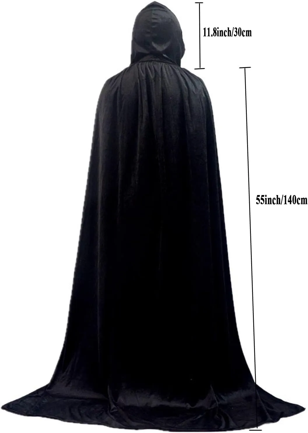 Unisex Halloween Hooded Cloak, Full Length Velvet Robe Cape for Devil Witch Wizard Cosplay Halloween Party 55"