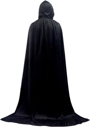 Unisex Halloween Hooded Cloak, Full Length Velvet Robe Cape for Devil Witch Wizard Cosplay Halloween Party 55"
