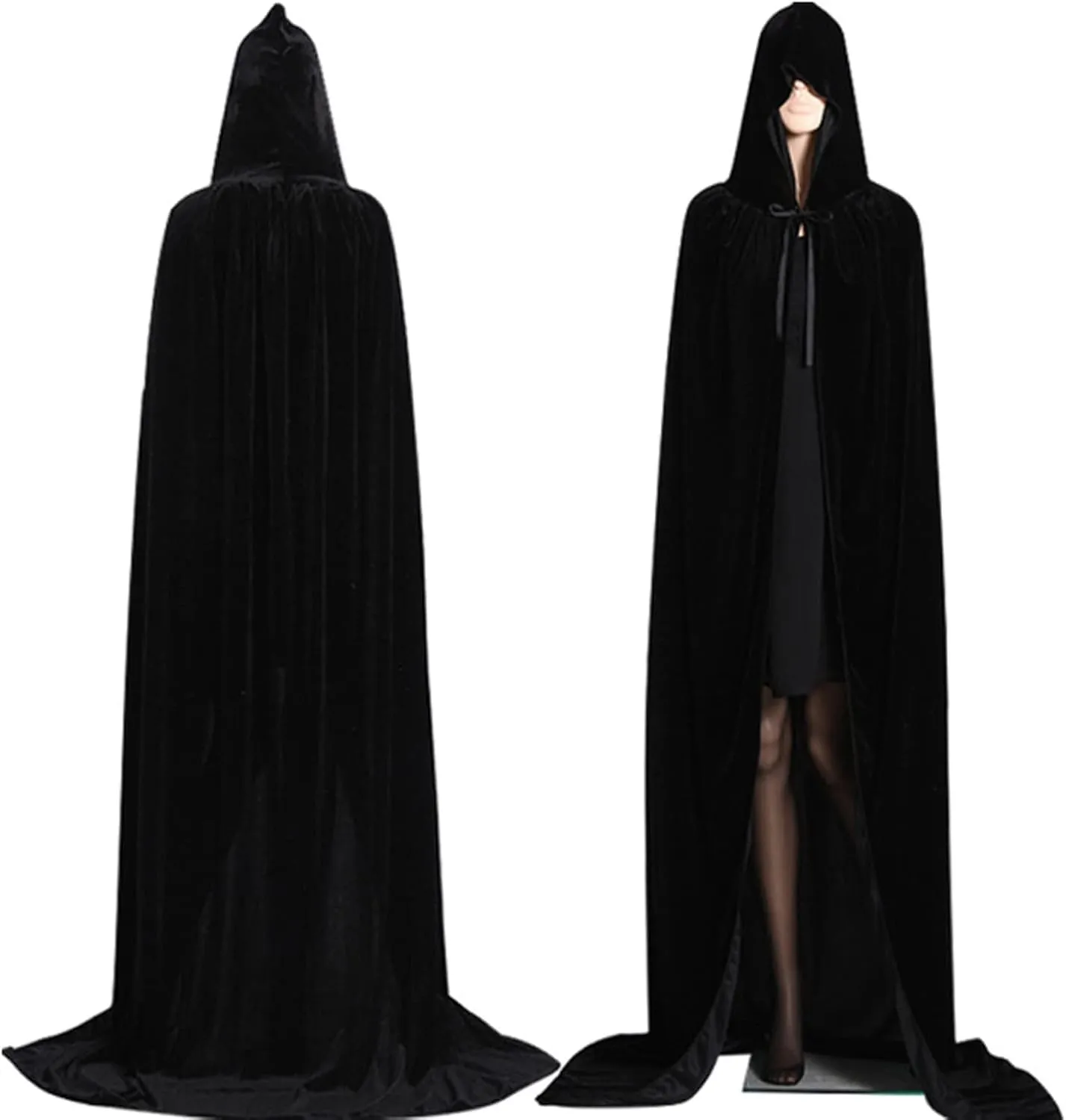 Unisex Halloween Hooded Cloak, Full Length Velvet Robe Cape for Devil Witch Wizard Cosplay Halloween Party 55"