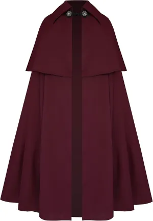 Victorian Vagabond Steampunk Gothic Renaissance Historical Epaulet Cape Cloak Burgundy