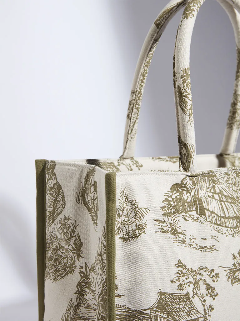 Westside Olive and Beige Chinese House Inspired Tote Bag